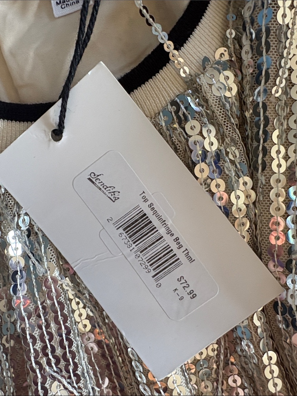 THML Silver Sequin Fringe Short Sleeve Top JH2358-BE Party Shimmer Womens Small - Picture 6 of 8